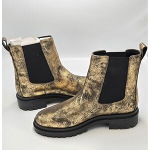 Lauren Ralph Lauren Corinne Leather Chelsea‎ Boots Womans 8.5 Pull On Black Gold